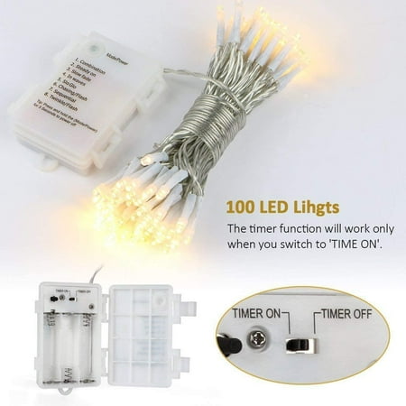 36ft 100 Led Battery Operated String Lights With Timer On 11m Outdoor Clear 8 Modes Ip65 Waterproof Warm White Canada 36ft 100 Led Battery Operated String, Outdoor Led Lights With Timer