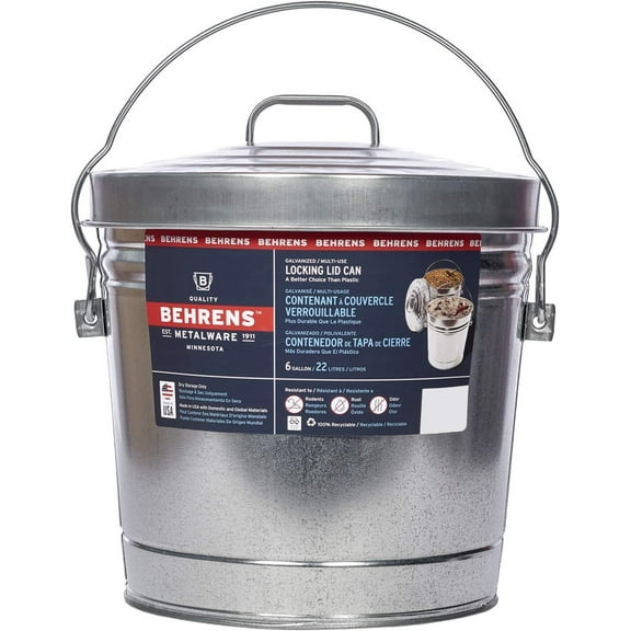Behrens 6106K Galvanized Steel Locking Lid Trash Can, 6-Gallon