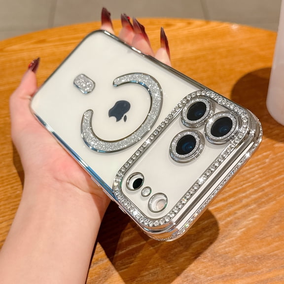 Glitter Bling Case for Apple iPhone 17 Pro Max, Diamond Clear Back Cover with Camera Lens Protector Compatible with Magsafe Shockproof Full Body Protective Phone Case for iPhone 17 Pro Max, Silver