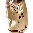 thumbnail image 1 of Pulls à Coutures Ouvertes pour Cardigan Étoile Esthétique Pull Tricoté Tendance Manches Longues Boutonné Col Rond Cardigans (S-TG, Rouge), 1 of 4