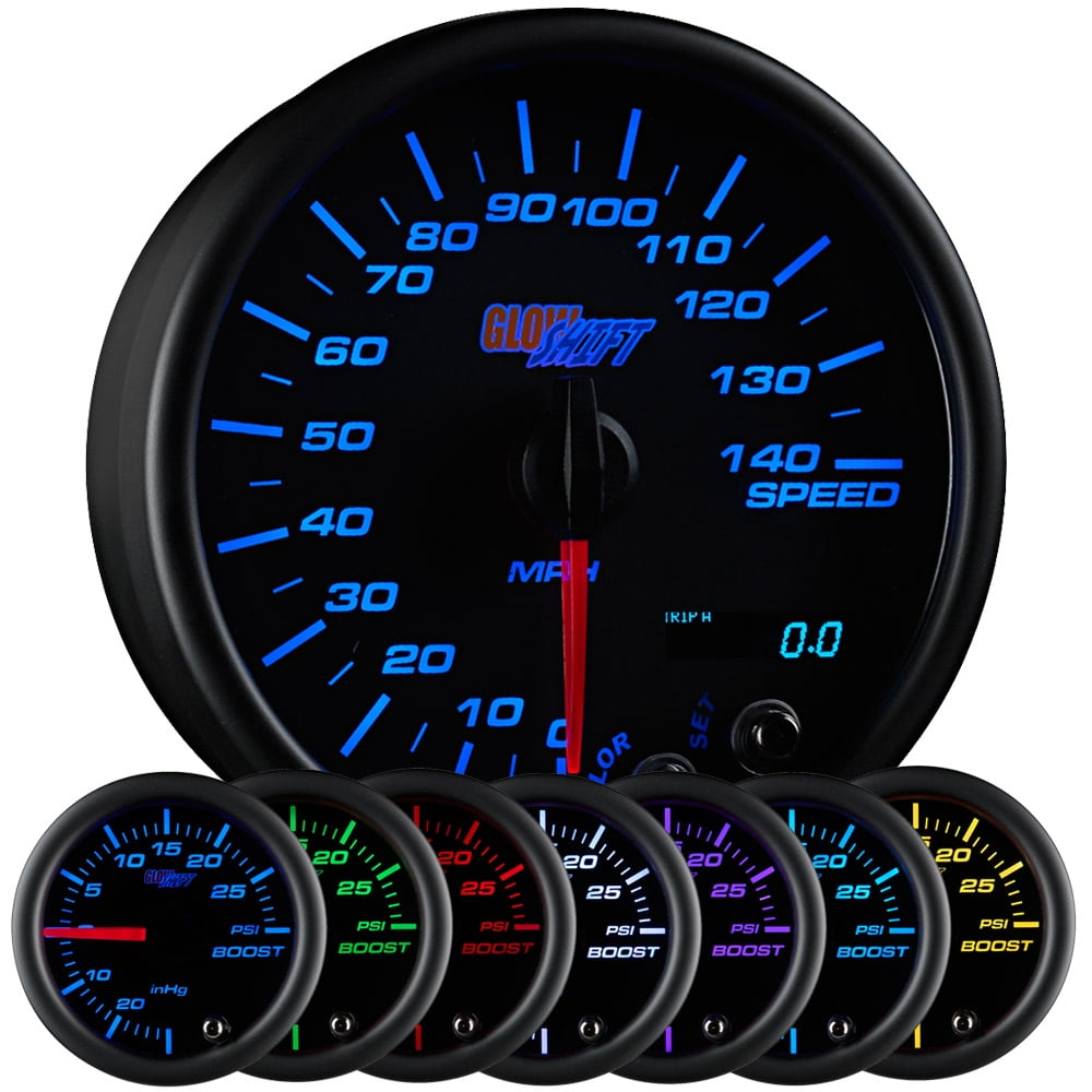 glowshift black 7 color 95mm 3 3/4" in dash speedometer gauge