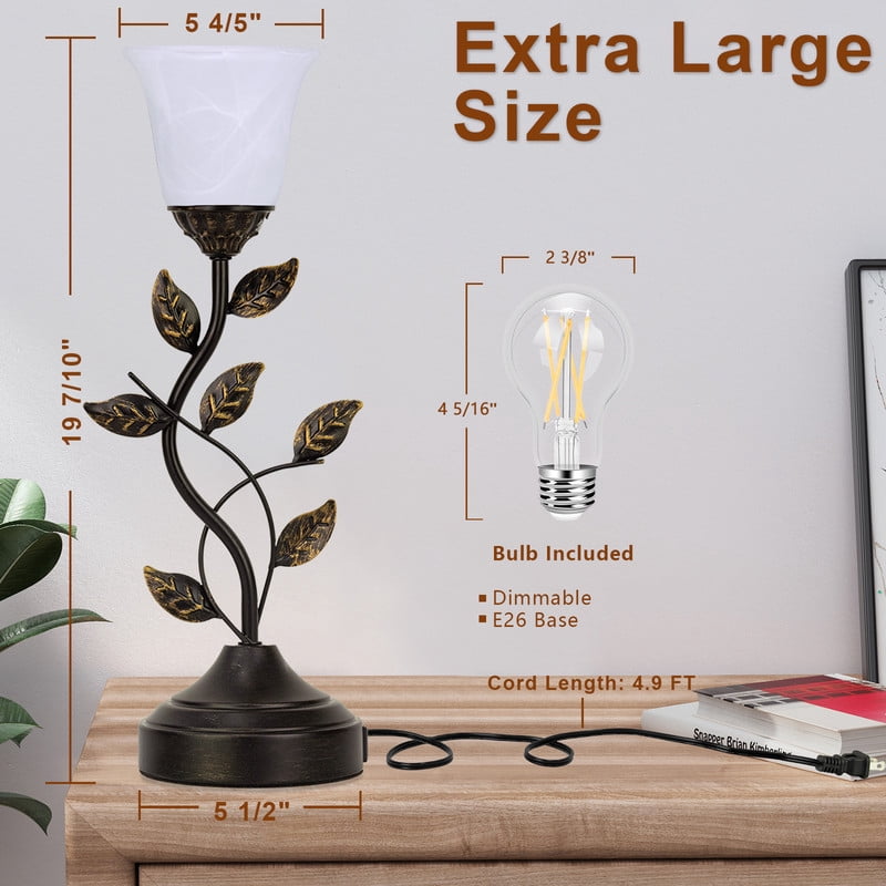 Bedside Lamps Set of 2, 20 Inch Table Lamp for Bedroom Touch Control 3-Way Dimmable Table Lamp for Living Room 2 USB Ports, Torchiere Lamps for Night Stands Metal Leaf Glass Shade, Bulbs Included