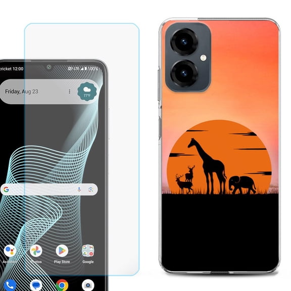 Shockproof Phone Case for Cricket Icon 2026, with Screen Protector, by OneToughShield - Sunset Safari