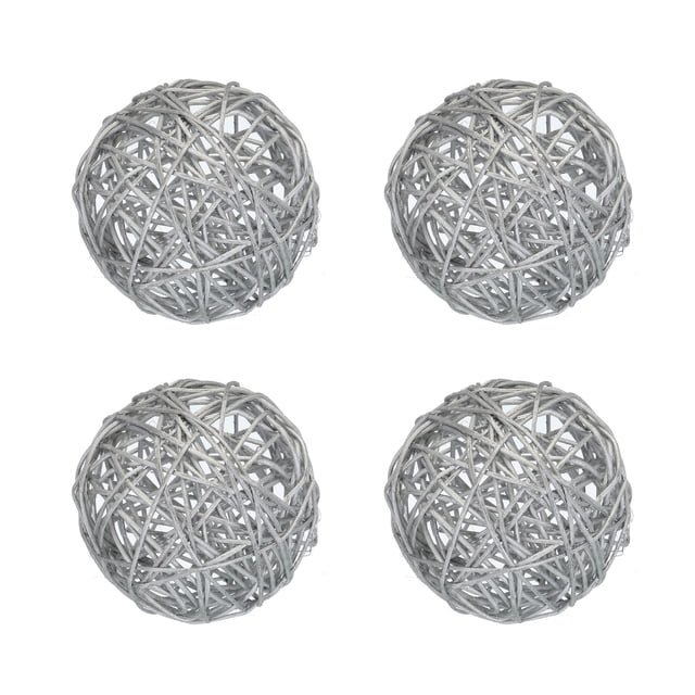 Unique Bargains 4 Pcs Wicker Rattan Balls 3.9 Inch Rattan Decorative Balls for Vase Fillers Craft Home Decor Silver