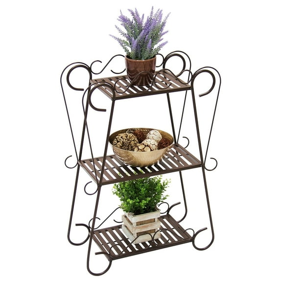 Multifunctional 3-Shelf Metal Plant Stand w/Slatted Shelves, Bronze