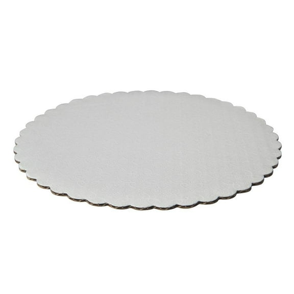 W PACKAGING WPCC09W 9" White/Kraft Scalloped Edge Cake Circle, C-Flute, Corrugated with Coated Embossed Foil Paper Pack of 100