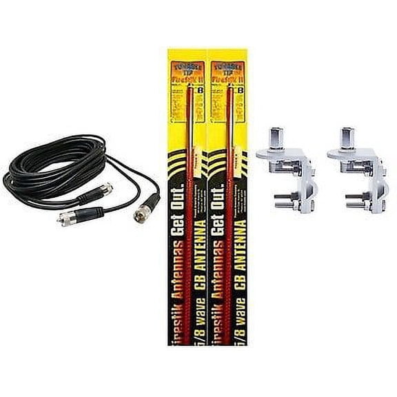 NEW 2 FIRESTIK 2 FS3 R 3FT RED CB ANTENNAS, 18FT DUAL COAX, BRACKETS & STUDS