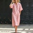 thumbnail image 4 of Ovbmpzd Summer Long Boho Beach Dresses for Women Linen Loose Sundresses Pink Short Sleeves V-Neck T-Shirt Dresses With Pockets,XXL, 4 of 4