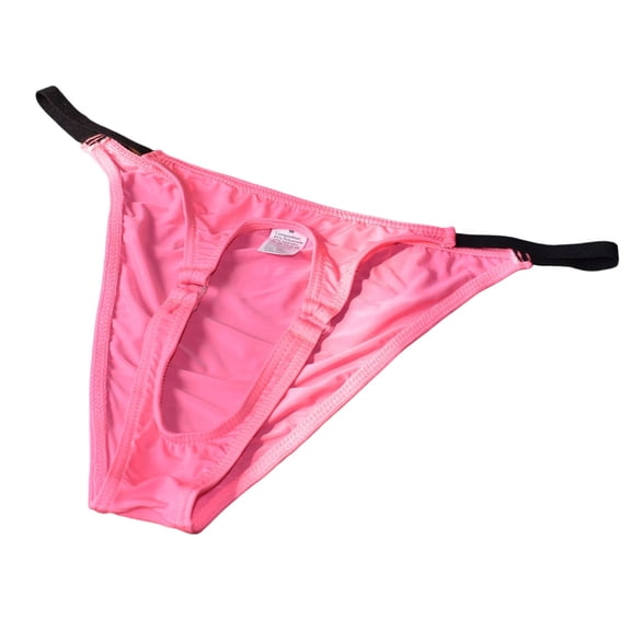 LODIENY Men's Adjustable String Cut Out Bikini Briefs G String Soft Fit No Pouch Underwear Panties Pink XL