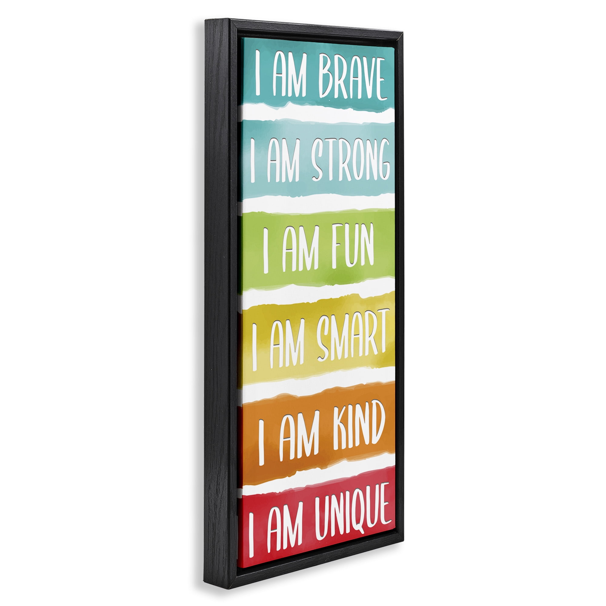 Stupell Industries Fun Inspirational Rainbow Phrases Inspirational Painting Black Floater Framed Canvas Art Print Wall Art, 15 x 31