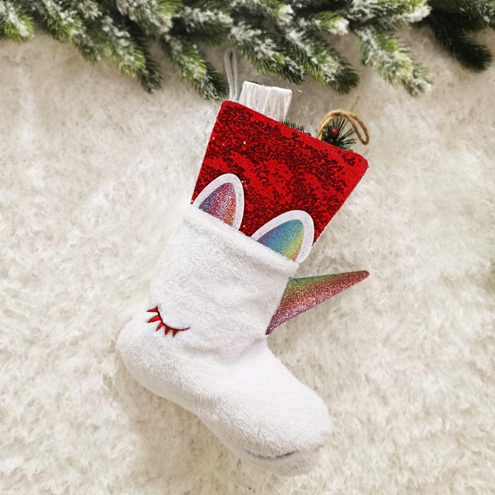 BIGTREE - BIGTREE Magical Unicorn Stocking Christmas Fun Holiday Decoration with Red Sequins 