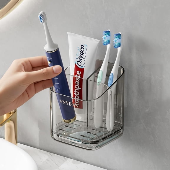 Toothbrush Holders For Bathrooms, 3 Slots Detachable Electric Toothbrush Holder Wall Mounted With Divider, Removable Brush And Toothpaste Holder Organizer