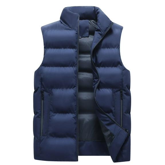 Yyeselk Men's Puffer Vest Casual Full Zipper Stand Collar Quilted Waistcoat Big and Tall Sleeveless Warm Thick Outdoor Padded Ski Vest Blue XXXL
