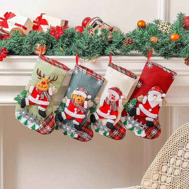 Fiudx Medias Navideñas, Diseño Personalizado de Lino a Cuadros, Artesanía Duradera, Decoración Navideña Multifuncional, Tradición Familiar Festiva, Tamaño 30 X 19 Cm, Incluye 1 Media.