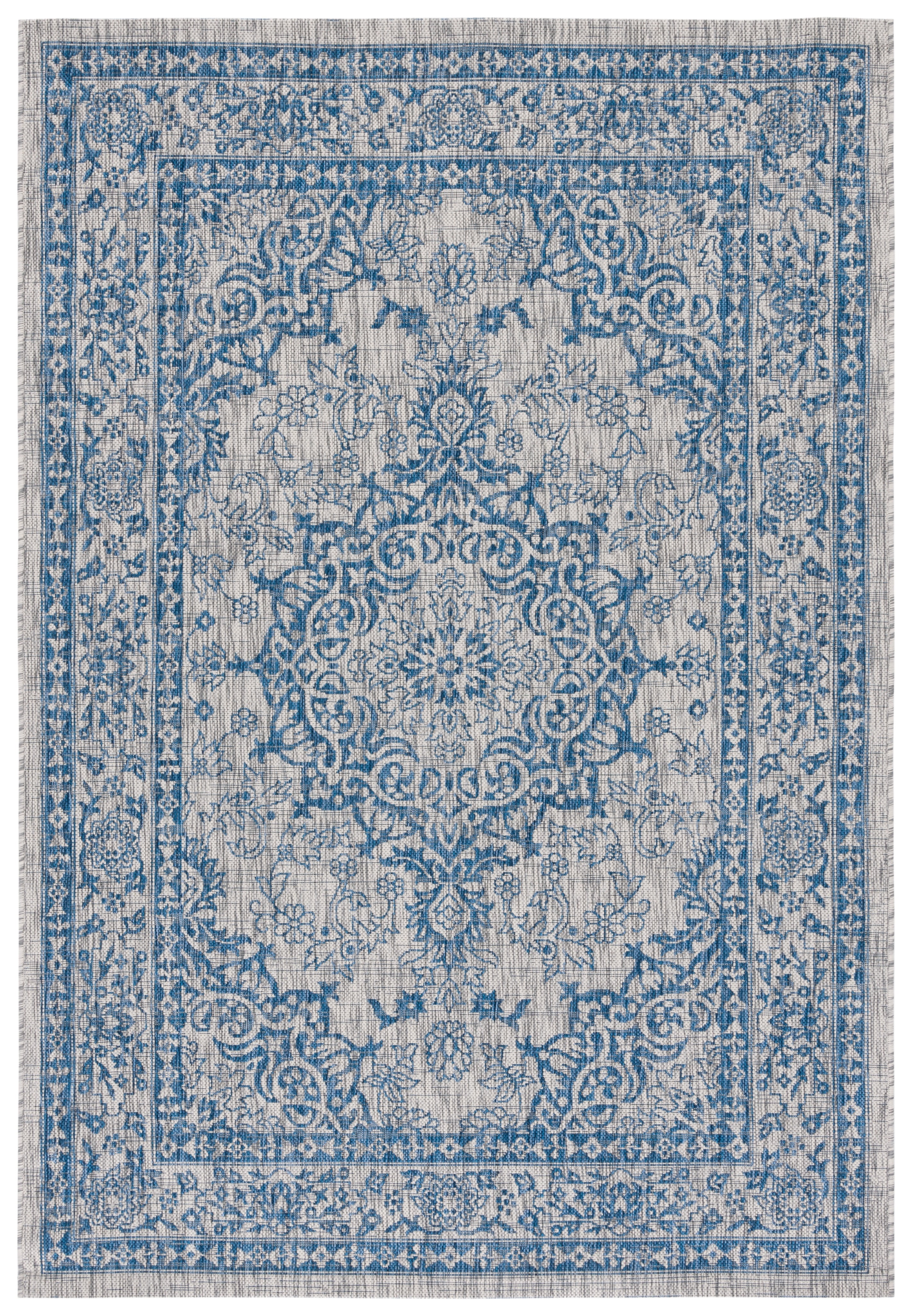 SAFAVIEH Courtyard Desi Medallion Indoor/Outdoor Area Rug, Grey/Navy, 5'3" x 7'7"