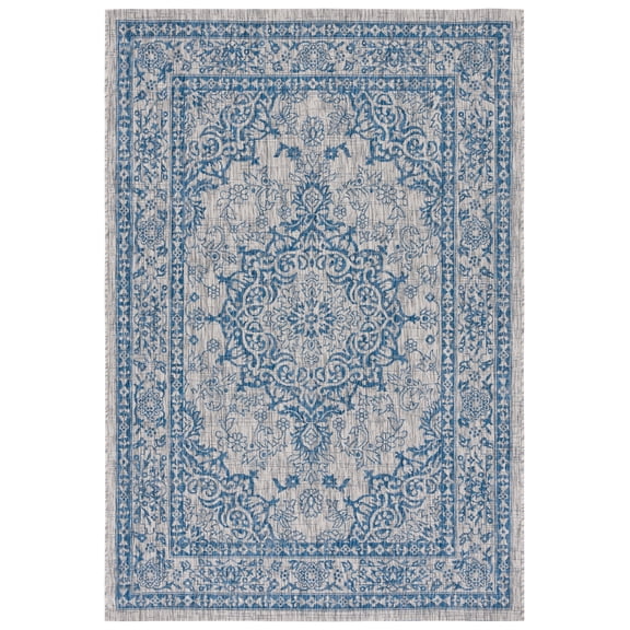 SAFAVIEH Courtyard Desi Medallion Indoor/Outdoor Area Rug, Grey/Navy, 8' x 11'