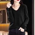 thumbnail image 3 of Wutalume Women's V Neck Soft Lightweight Pullover Sweater, Breathable Loose Fit Long Sleeve Travel Top, Comfortable Loungewear for Home,Black L, 3 of 5