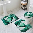 thumbnail image 3 of Abstract Stitching Bathroom Rugs Set White Green Gradient Stripe Non Slip Absorbent Soft Bath Mats 3 Piece Set with Bathroom Rug, U-Shaped Floor Mat, Toilet Seat Cover Small Size, 3 of 9