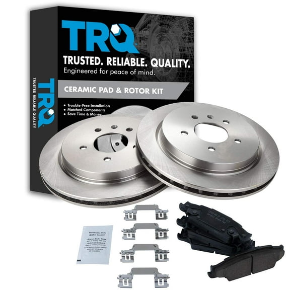 TRQ Rear Brake Pad & Rotor Kit Brake Pads Brake Rotor Ceramic Fits Select 2003-2007 Cadillac CTS 2005-2011 STS
