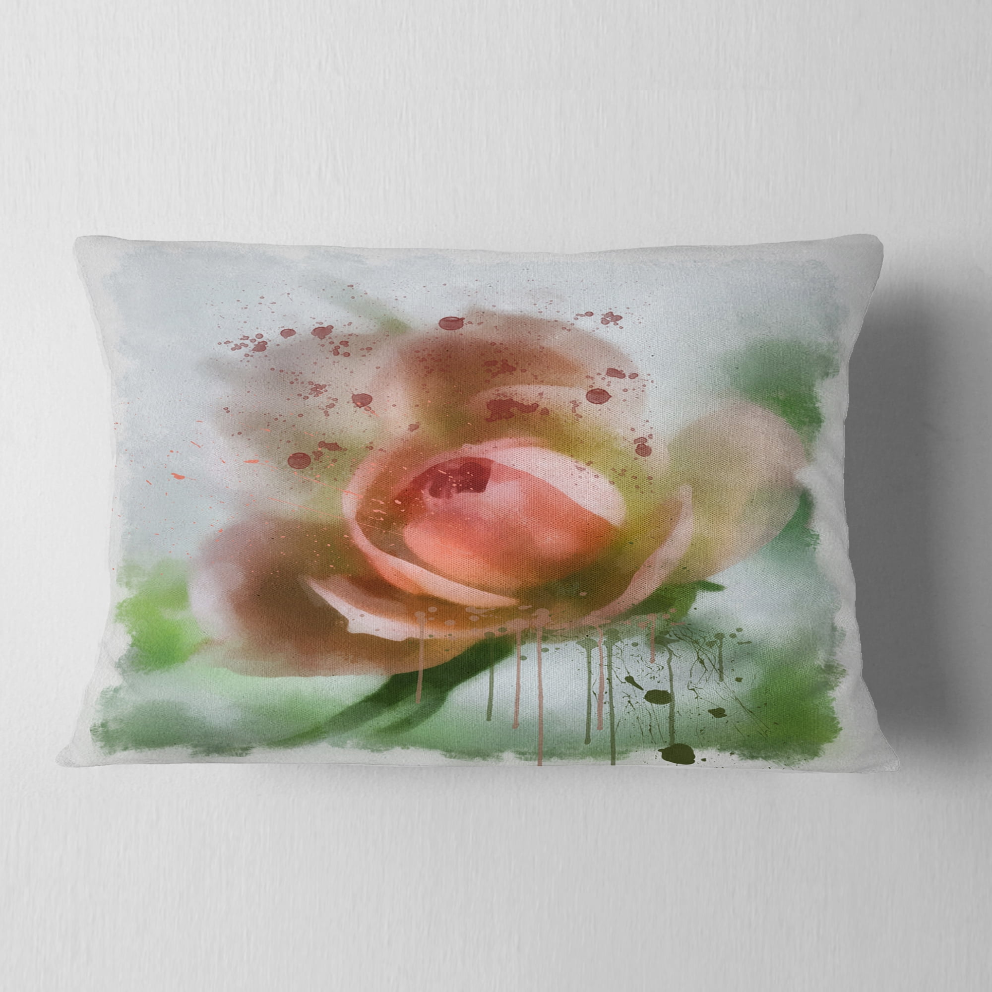 Designart Pink Flower on Green Background - Floral Throw Pillow - 12x20