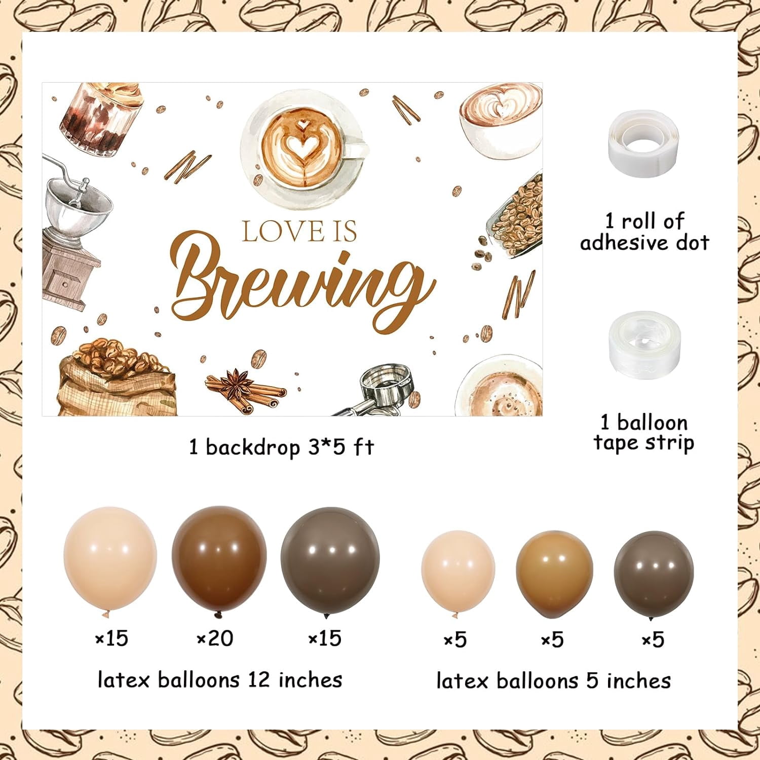 Wuhananboruib Bridal Shower Decorations Love Is Brewing Backdrop Banner Coffee Balloon Arch Kit Love Is Brewing Coffee Bar Bachelorette Party Supply for Lovers Wedding Shower