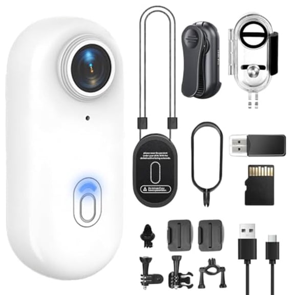 4K HD Mini Body Camera, Wearable Action Body Cam, Thumb Size Hands Free Recording Body Worn Camera, Pocket Action Cam with Mount Anywhere for Work, Travel, Outdoors Activities(White, 64G)