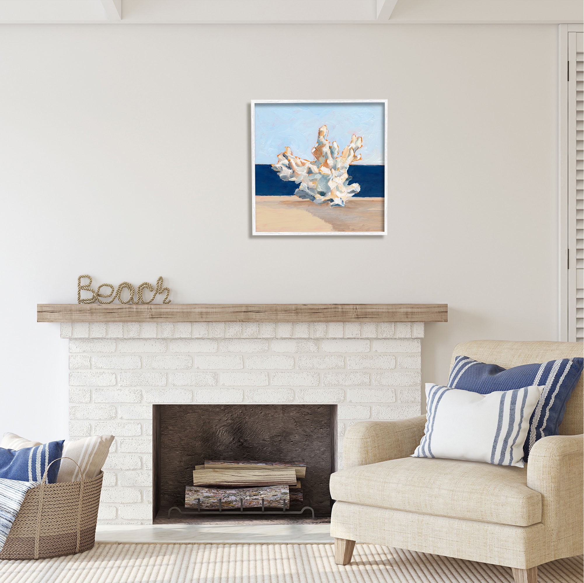 Stupell Industries Nautical Coral Painting Animals & Insects Painting White Framed Art Print Wall Art, 24 x 24