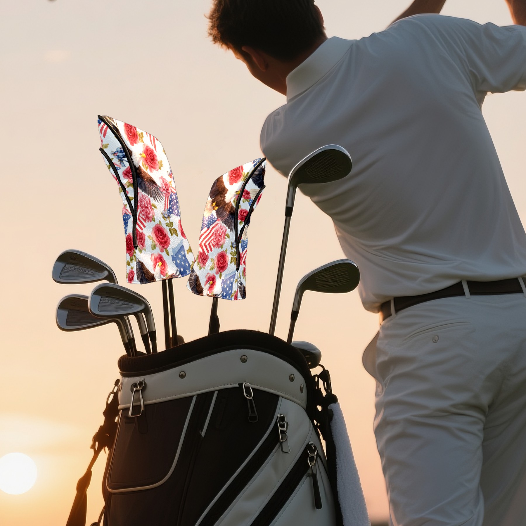 Golf Club Head Cover Waterproof Leather Golf Accessories HeadCovers Set Driver Headcover for Women Men Bird And Rose Pattern
