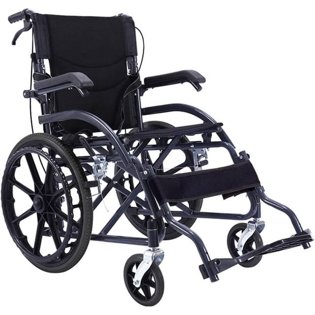 Silla de Ruedas Plegable De Lujo Acero Compacta Todo Terreno Descansabrazos Cómodos Seguros Negro Medical