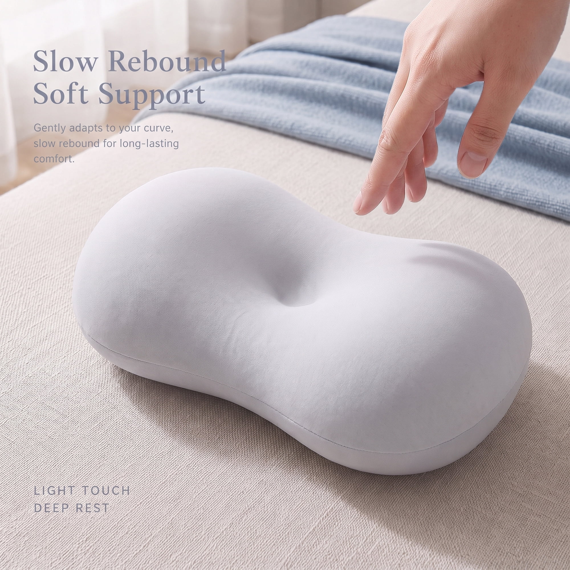 Neck Pillow Travel Pillow Cotton Cervical Support for Airplane Light Gray 9.4" x 5.1"