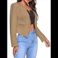 thumbnail image 1 of Blazer Corto para Mujer, Chaqueta Informal/de Trabajo de Larga con Abertura Frontal y Bolsillos Caqui 4XL, 1 of 8