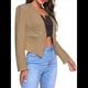 thumbnail image 1 of Blazer Corto para Mujer, Chaqueta Informal/de Trabajo de Larga con Abertura Frontal y Bolsillos Caqui S, 1 of 8