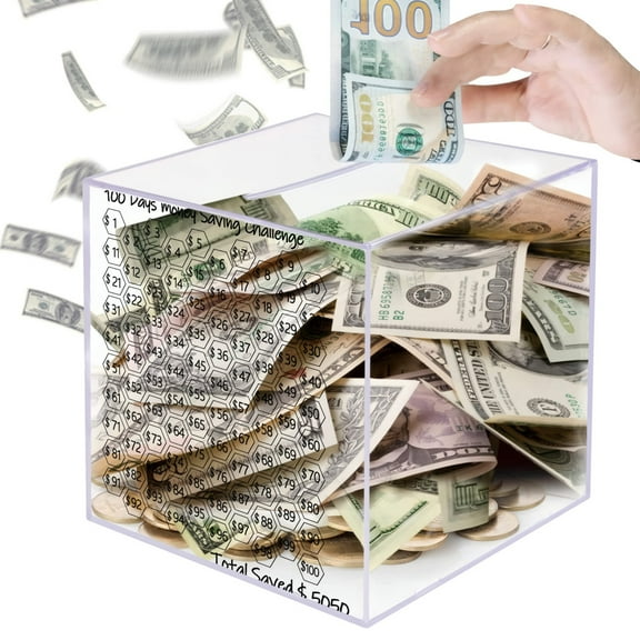 Piggy Bank for Adults All Ages - Unopenable Smash Box for Money,Clear Acrylic Money Saving Box,100 Day Savings Challenge for Cash Coin,Must Break to Open,Save $5050