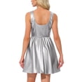 thumbnail image 3 of Vestido Tank Inspire Chic para Mujer, Sin Mangas, de Cuero Sintético, Corte A, Mini Vestidos S Plata, 3 of 6