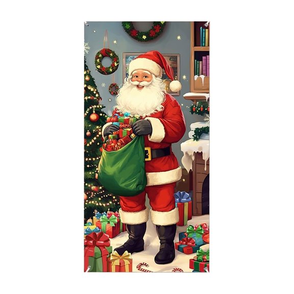 Christmas Door Tapestry Xmas Front Door Hanging Decor Holiday Party Cloth Curtain for Home Wall Indoor