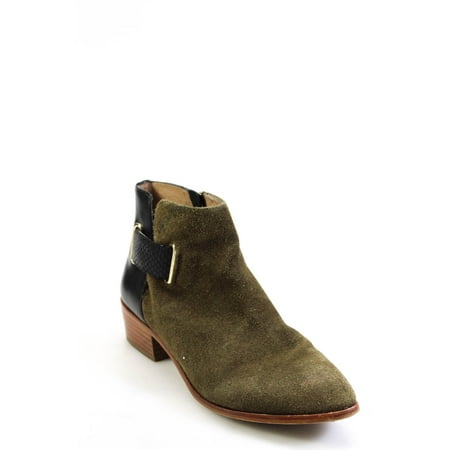 

Pre-owned|Yosi Samra Womens Side Zip Block Heel Round Toe Boots Green Black Suede Size 8