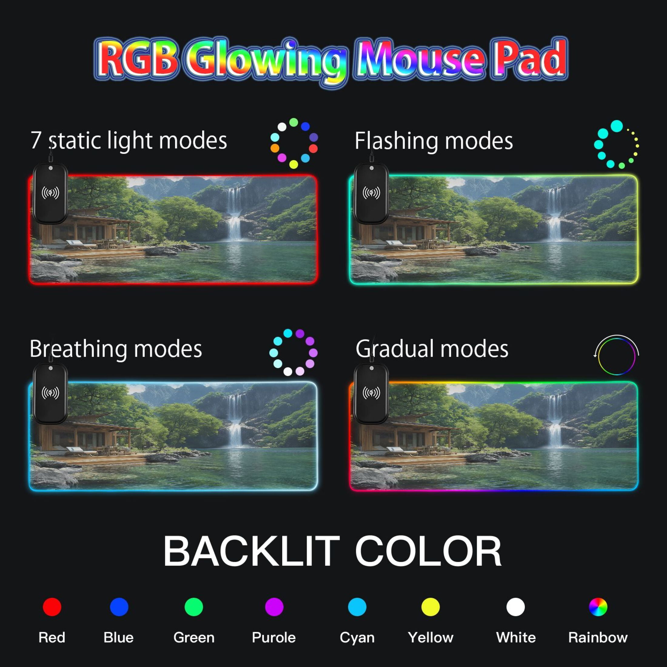 Wireless Charging Mouse Pad Large RGB Gaming Desk Mat 13 Light Modes Mousepad 35.4x15.7 Cabin by Lake