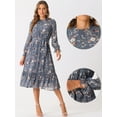 thumbnail image 2 of DARING DIVA Fall Floral Long Sleeve Chiffon Midi Dress XS Grey Blue, 2 of 6