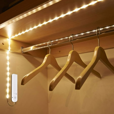 

dwsnxt 2M/6.56ft LED Motion Sensor Strip Light 120 LED Beads Battery Operated IP65 Waterproof Flexible Cuttable Perfect for Closet Cabinet Stairs Pantry Includes 1pc White