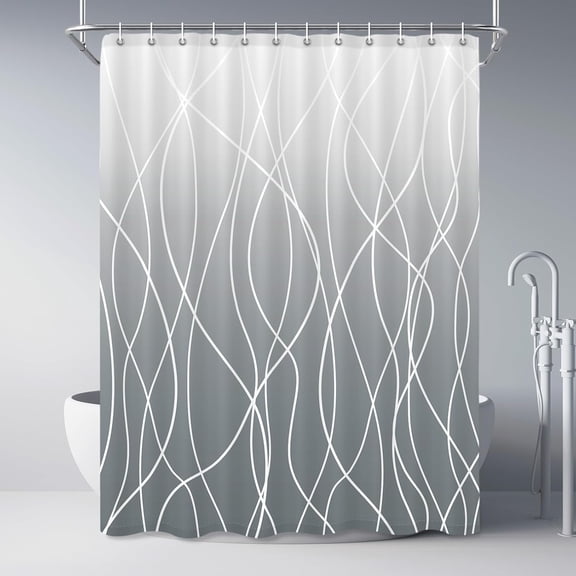 Ombre Grey Shower Curtain for Bathroom with Hooks,White Shower Curtain Set,Stripe Bath Curtains Decorative Shower Curtains Water Repellent Washable, 72x84