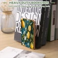 thumbnail image 7 of Bookends 1 Pair Non-Skid Bookend Wood Bookends for Shelves Book Stand for CDs - Lemon Print Pattern on Dark Blue Background, 7 of 7