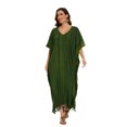 thumbnail image 3 of Beautybatik Green Women Stripe Caftan Kaftan Loungewear Maxi Plus Size Long Dress 4X, 3 of 6
