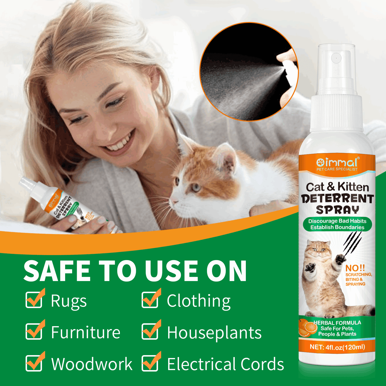 Oimmal Cat Deterrent Spray 120ml, Cat & Kitten Training Aid with Bitter,  Anti Scratch Furniture Protector Establish Boundaries & Keep Cat off -  1pack 