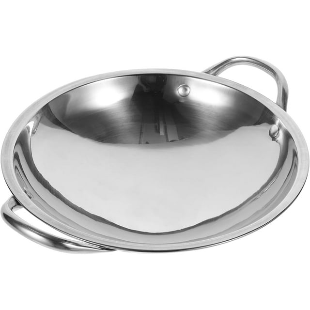Alipis Stainless Steel Wok Pan Stir Fry Pan Non Stick Frying Pan Pot Chinese Round Bottom Wok Double Handle Saucepan Cooking Wok Saute Pan Induction Wok Kitchen Cookware