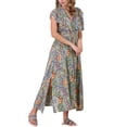 thumbnail image 4 of INSPIRE CHIC Vestido Largo Casual de Manga Corta con Volantes y Cintura Elástica Cuello en V Boho Fluido Multicolor Talla L, 4 of 6