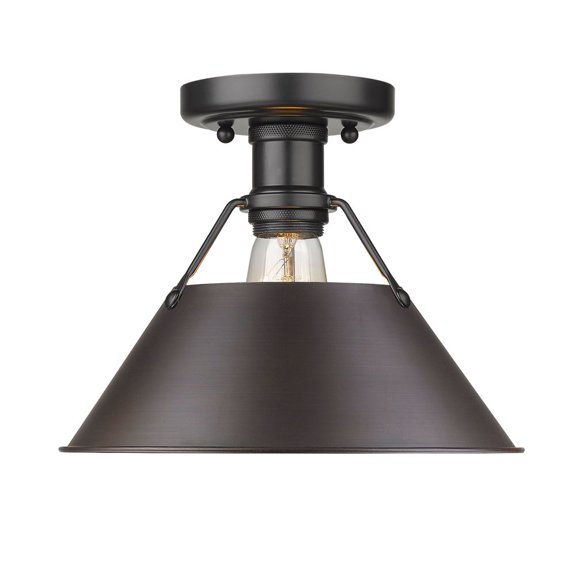 Yep by Golden Lighting Orwell 1-light Flush Mount in Matte Black and Rubbed Bronze shade