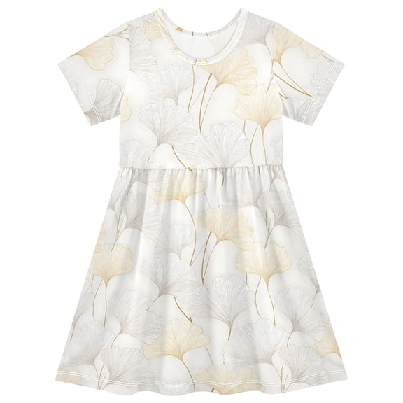 joogoo Ginkgo Leaves Girls' Short Sleeve Dress Kids Dresses 5-6T