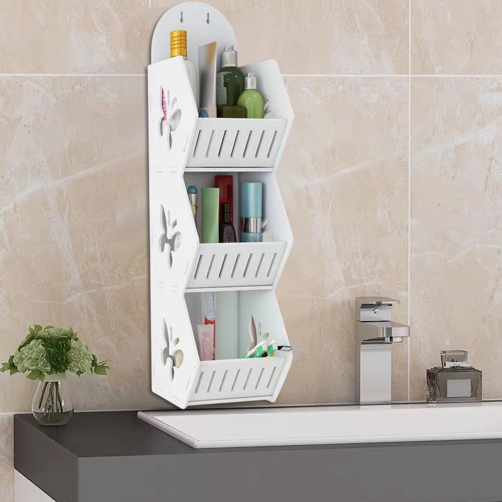 Cadorn 1PCS No Drill Bathroom Shelf,Adhesive Wall Mounted Organizer with Butterfly Design,Space Saving Storage Rack for Living Room Kitchen Bathroom Shower Organization