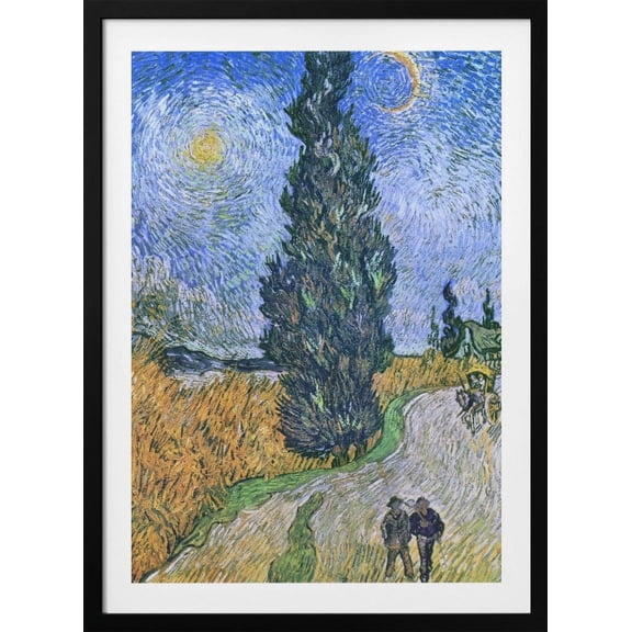 Vincent Van Gogh's Road With Cypress and Star 1890 Framed Art Modern Wall Decor