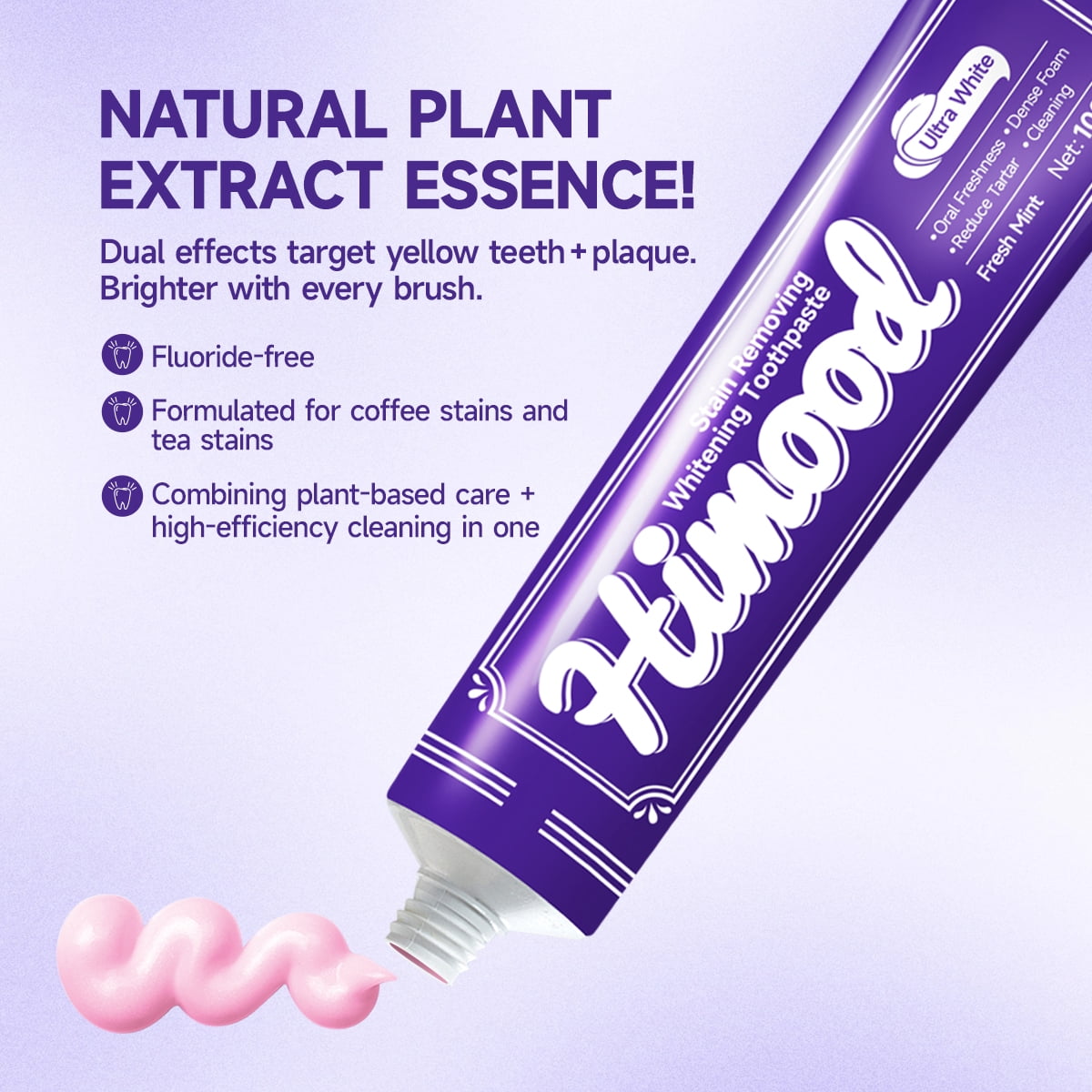 Himood 6PCS Whitening Toothpaste Plant Extract Gentle,Anti-inflammatory and Soothing Without Fluoride, Refreshing Mint Flavor, Suitable for Adults 3.53OZ